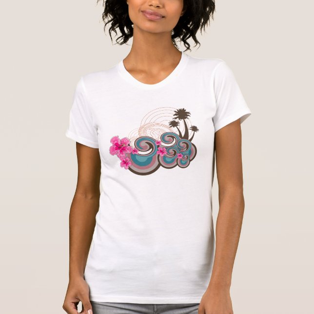 T-shirt Vagues tropicales Hibiscus roses chauds Plage Palm (Devant)