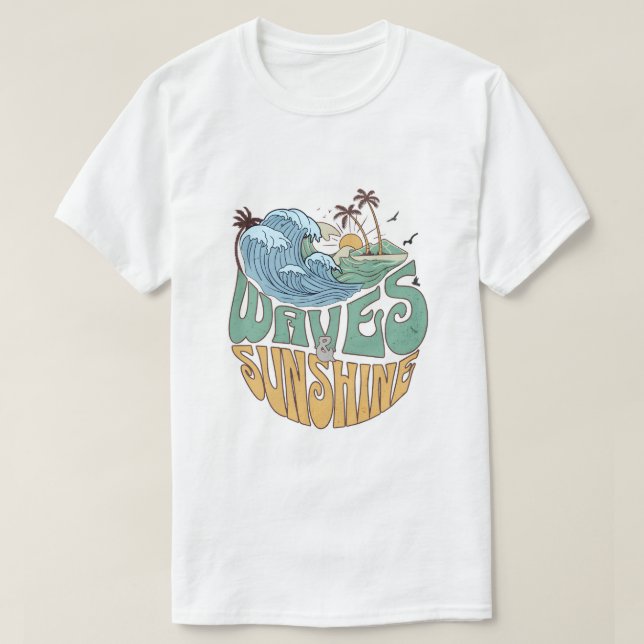 T-shirt Vagues vintages et soleil (Design devant)
