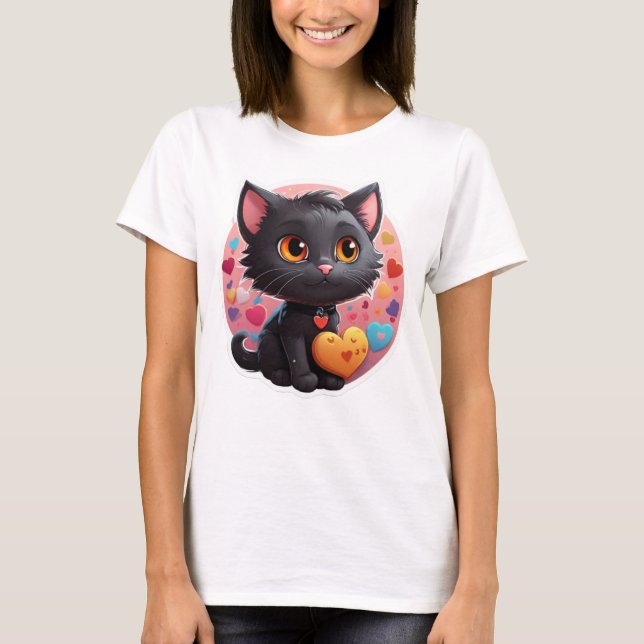T-shirt Valentine Black Kitten (Devant)