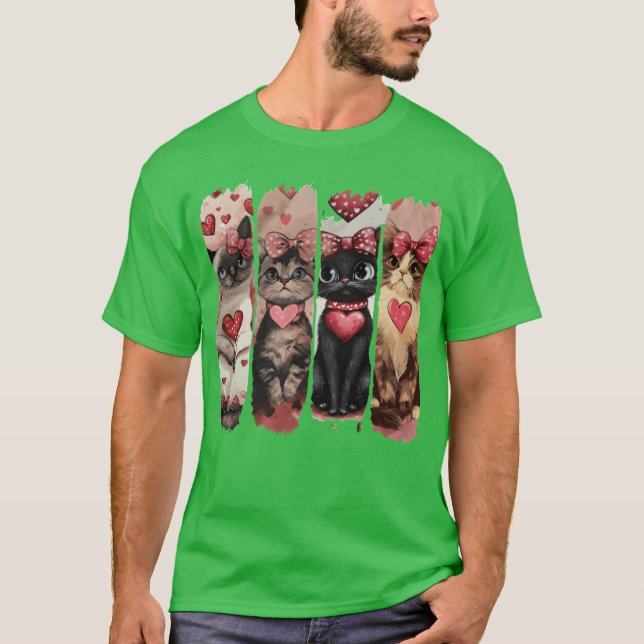 T-shirt Valentine Cat Valentine Heart Love Cat Valentine v (Devant)