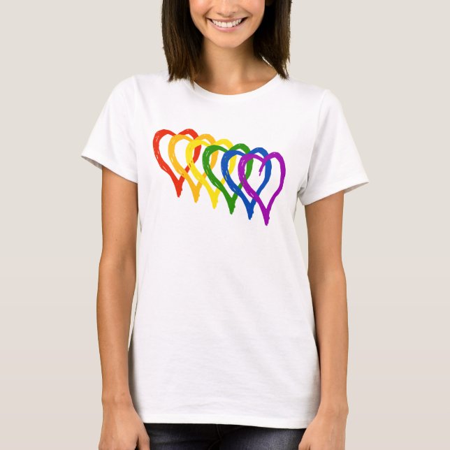 T-shirt Valentine Gay pride Rainbow Layered Hearts (Devant)
