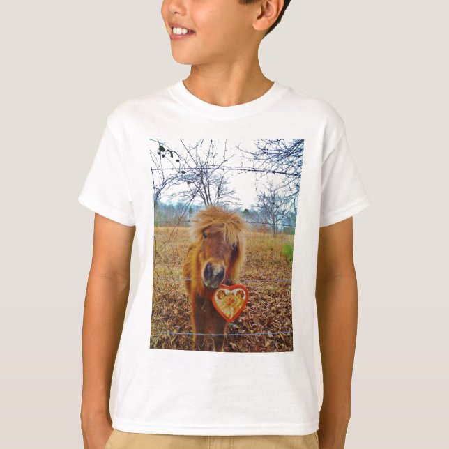 T-shirt Valentine Heart Miniature Brown Horse (Devant)