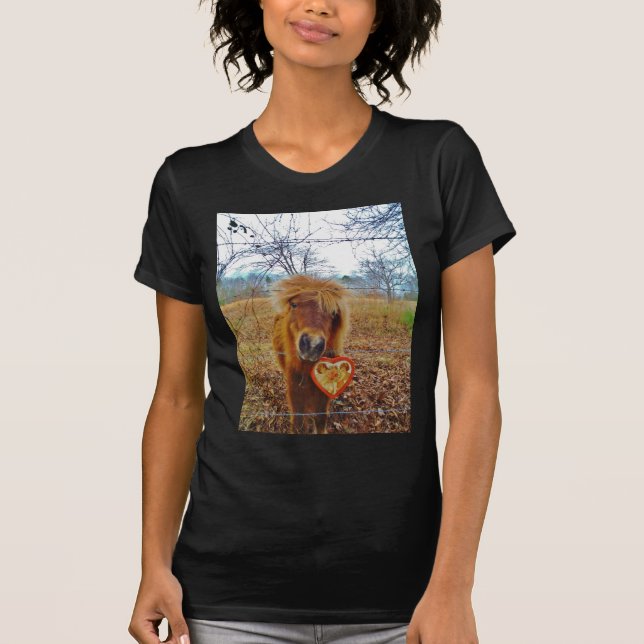 T-shirt Valentine Heart Miniature Brown Horse (Devant)