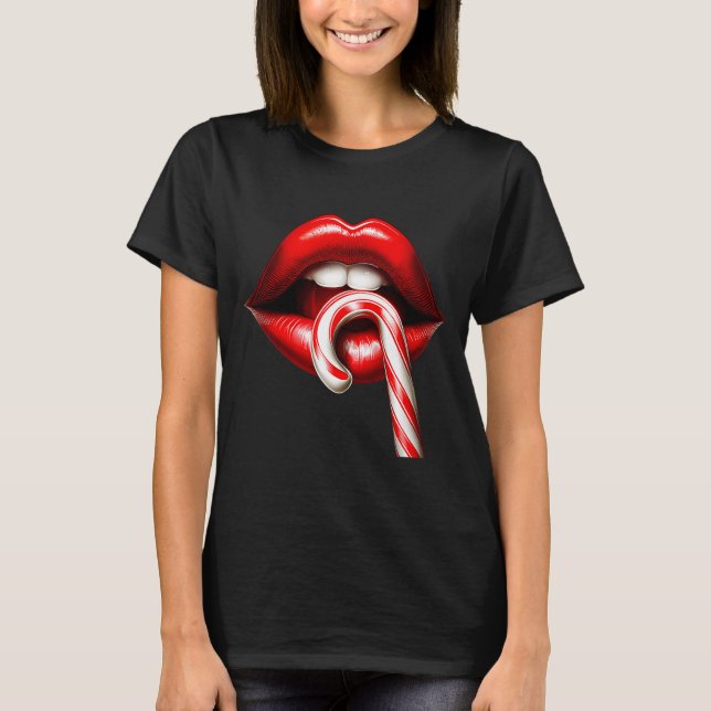 T-shirt Valentine Lips Kisses Valentines Funny Candy Cane  (Devant)