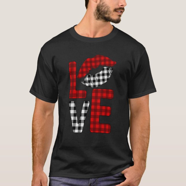 T-shirt Valentine Love Lips Striped Plaid (Devant)