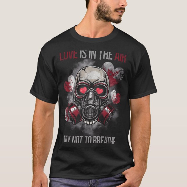 T-shirt Valentine Skull Gas Mask Love Romance  (Devant)