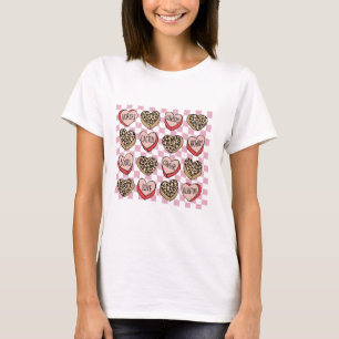 T-shirt Valentines Coeurs avec Checkers rose et blanc
