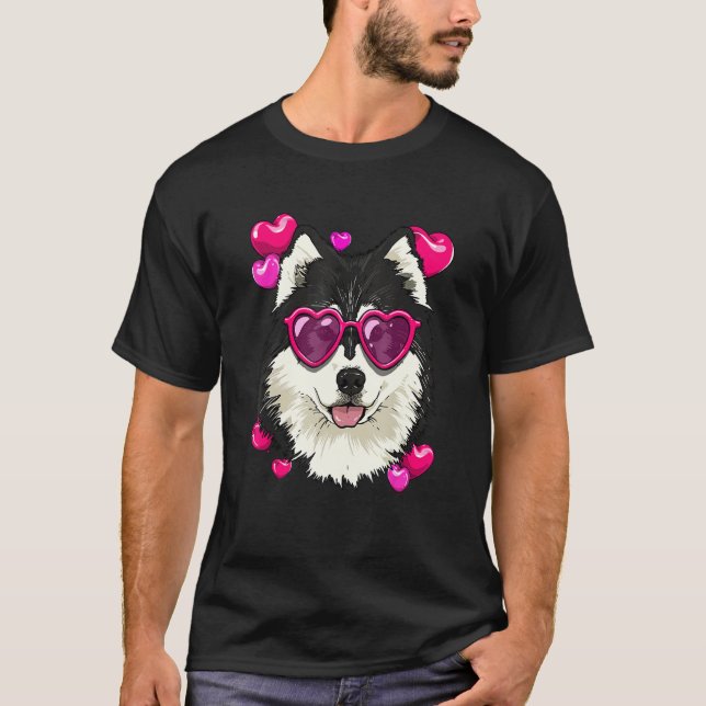 T-shirt Valentines Day Alaskan Malamute Heart Couples Sled (Devant)
