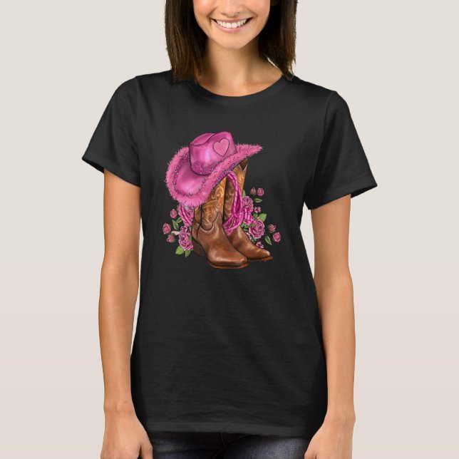 T-shirt Valentine's Day Boots Cowgirl Casquette Et Rose Va (Devant)