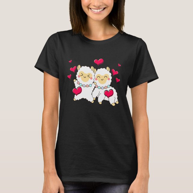 T-shirt Valentines Day Cute Alpaca  Boyfriend Girlfriend (Devant)