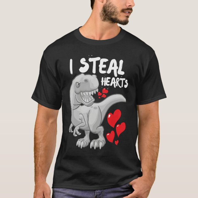 T-shirt Valentines Day Dinosaur I Steal Hearts Boys Men Lo (Devant)