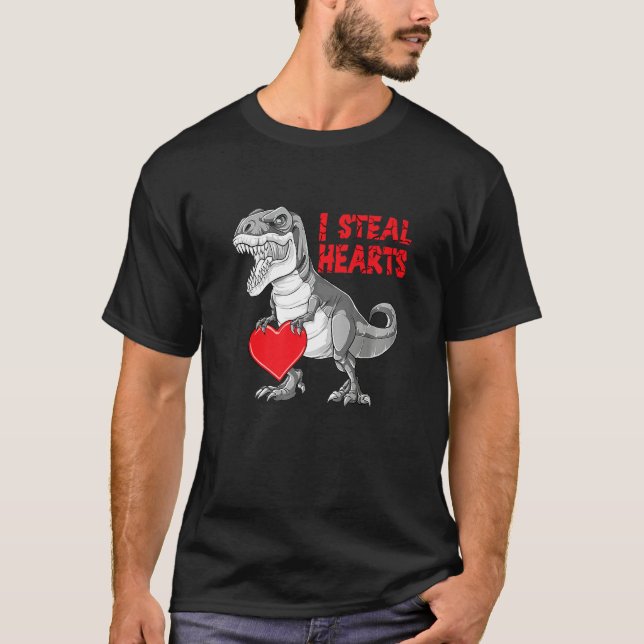 T-shirt Valentines Day Dinosaur I Steal Hearts Boys Men Lo (Devant)