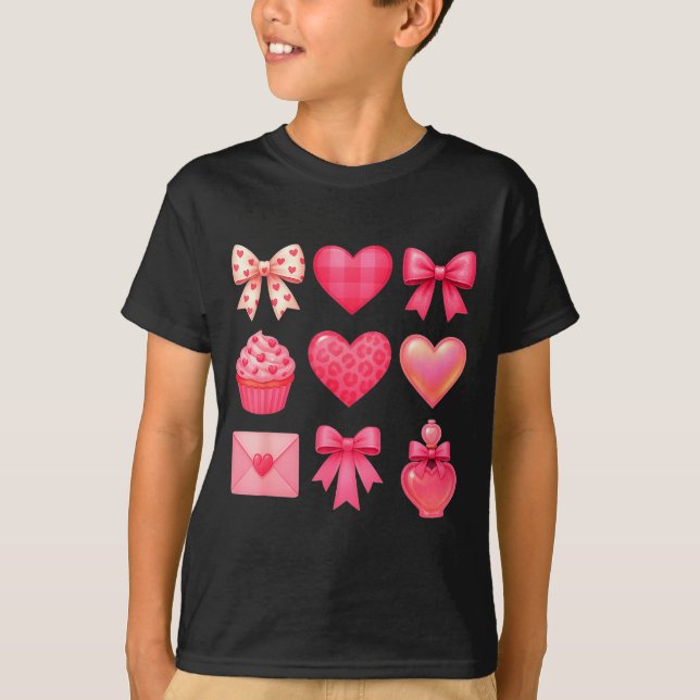 T-shirt Valentines Day Hearts Leopard Coquette Bow Party W (Devant)