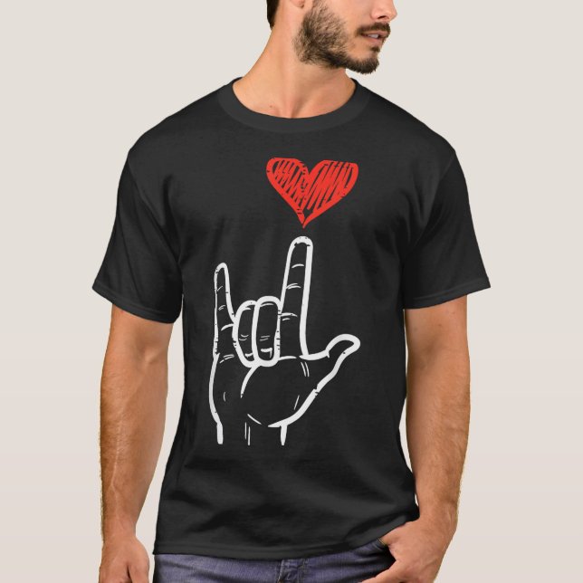 T-shirt Valentines Day I Love You Hand Sign Asl Heart Wome (Devant)
