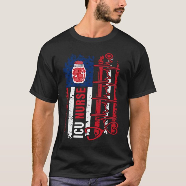 T-shirt Valentines Day ICU Nurse Stethoscope American Flag (Devant)