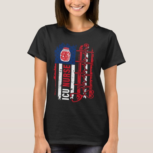 T-shirt Valentines Day ICU Nurse Stethoscope American Flag (Devant)