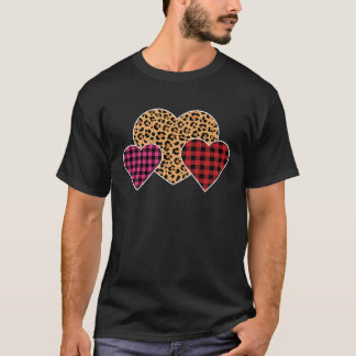 T-shirt Valentines Day Leopard Buffalo Plaid Three Heart G