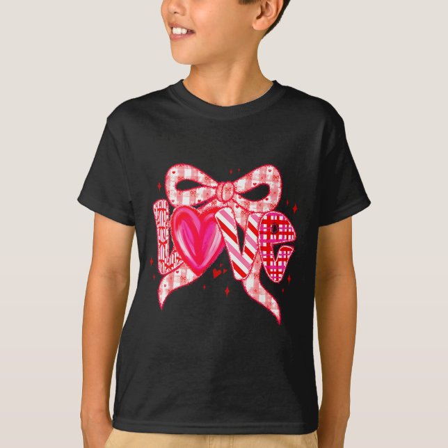 T-shirt Valentines Day Love Funny Coquette Bow Checkered N (Devant)