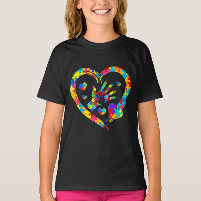 T-shirt Valentines Day Love Heart Autism Awareness Puzzle  (Devant)