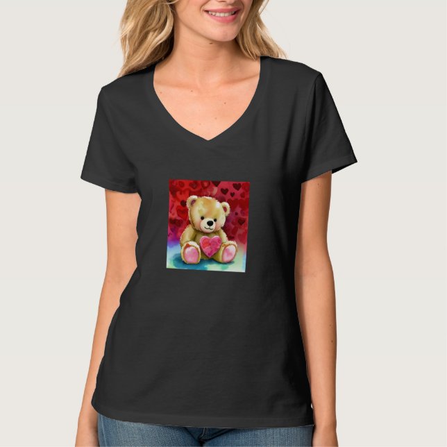 T-shirt Valentine's Day Love Heart Bear Teddy Girlfriend F (Devant)