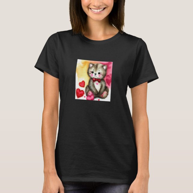 T-shirt Valentine's Day Love Heart Cat Teddy Girlfriend Fi (Devant)