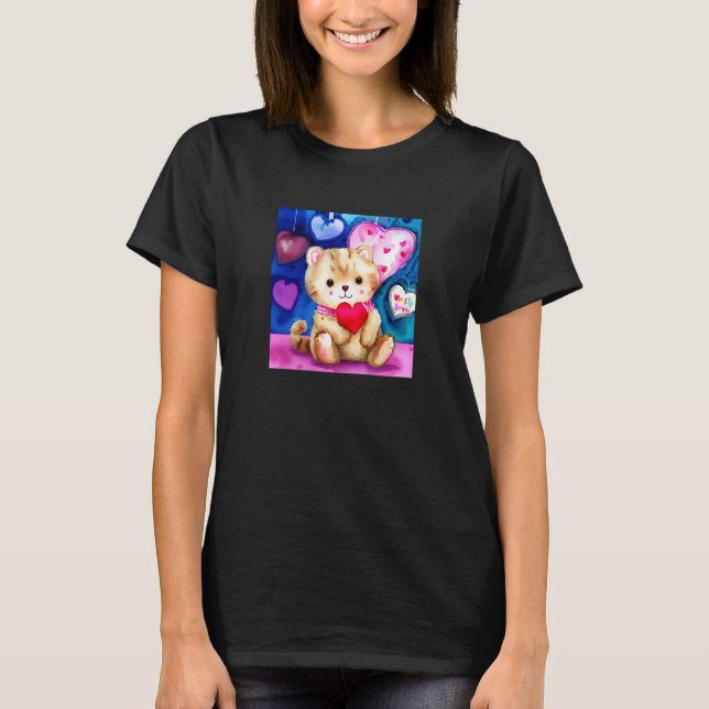 T-shirt Valentine's Day Love Heart Cat Teddy Girlfriend Fi (Devant)