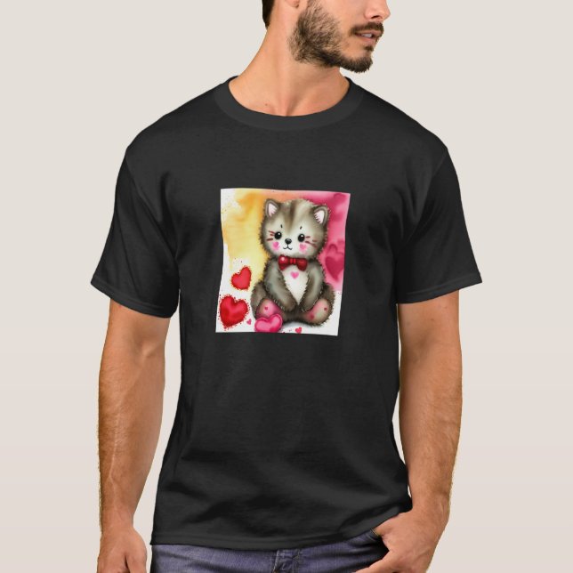 T-shirt Valentine's Day Love Heart Cat Teddy Girlfriend Fi (Devant)