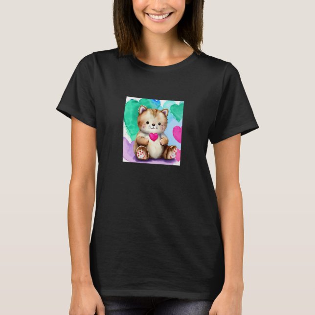 T-shirt Valentine's Day Love Heart Cat Teddy Girlfriend Fi (Devant)