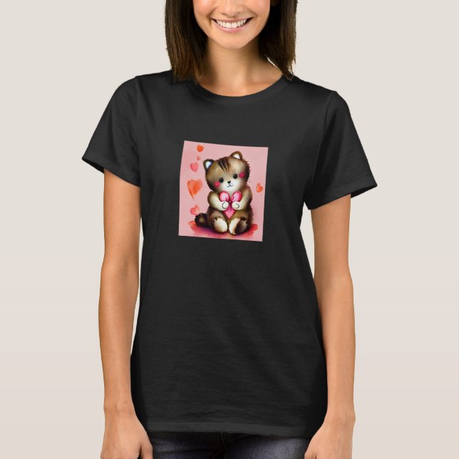 T-shirt Valentine's Day Love Heart Cat Teddy Girlfriend Fi (Devant)