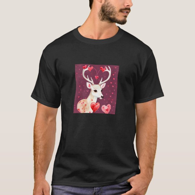 T-shirt Valentine's Day Love Heart Cute Deer Girlfriend Fi (Devant)