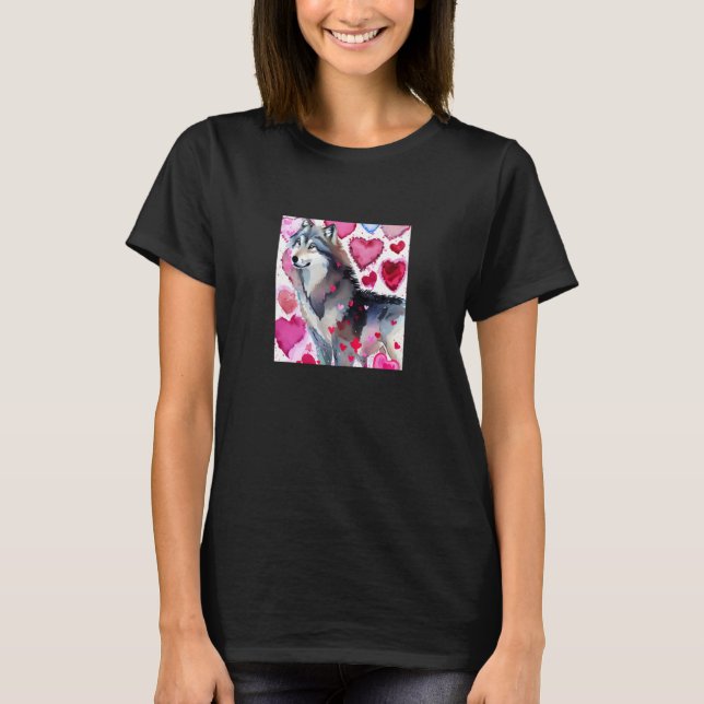 T-shirt Valentine's Day Love Heart Cute Wolf Girlfriend Fi (Devant)