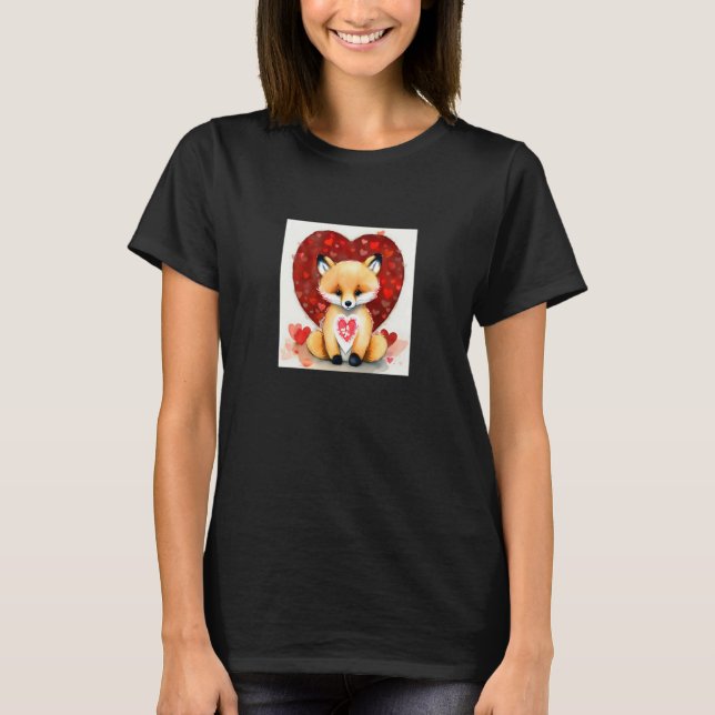 T-shirt Valentine's Day Love Heart Fox Teddy Girlfriend Fi (Devant)