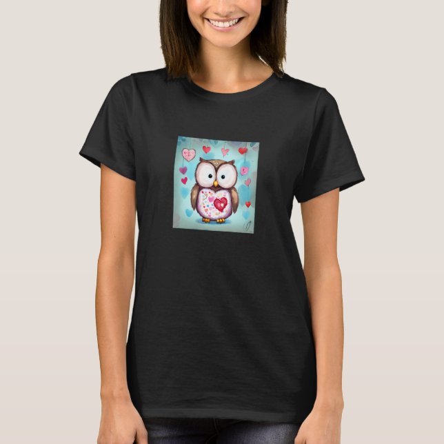 T-shirt Valentine's Day Love Heart Owl Teddy Girlfriend Fi (Devant)