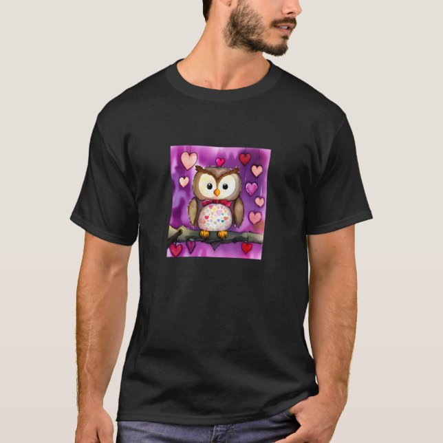 T-shirt Valentine's Day Love Heart Owl Teddy Girlfriend Fi (Devant)