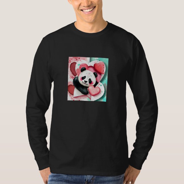 T-shirt Valentine's Day Love Heart Panda Girlfriend Fiancé (Devant)