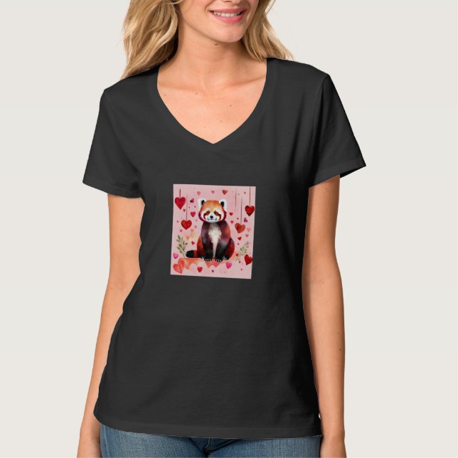 T-shirt Valentine's Day Love Heart Red Panda Girlfriend Fi (Devant)