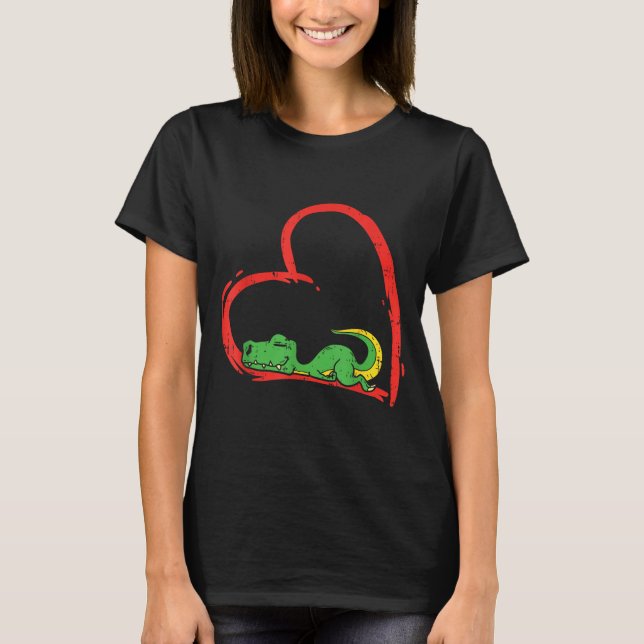 T-shirt Valentines Day Shirt Funny Heart Trex Sleeng Dinos (Devant)