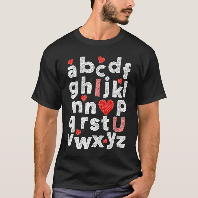 T-shirt Valentine's Day Teachers ABC Alphabet I Love You E (Devant)