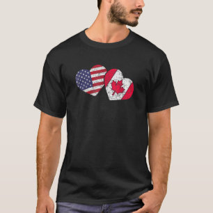 T-shirt Valentines Day Usa Drapeau American Canadian Heart
