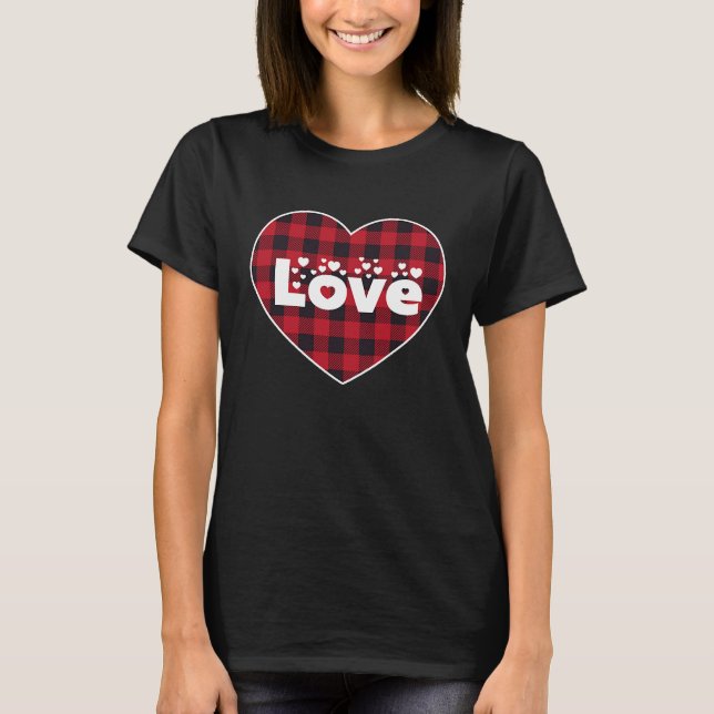T-shirt Valentine's Days Love Red Heart Buffalo Plaid Coup (Devant)