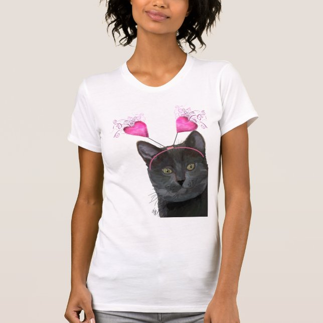 T-shirt Valentines de chat noir (Devant)