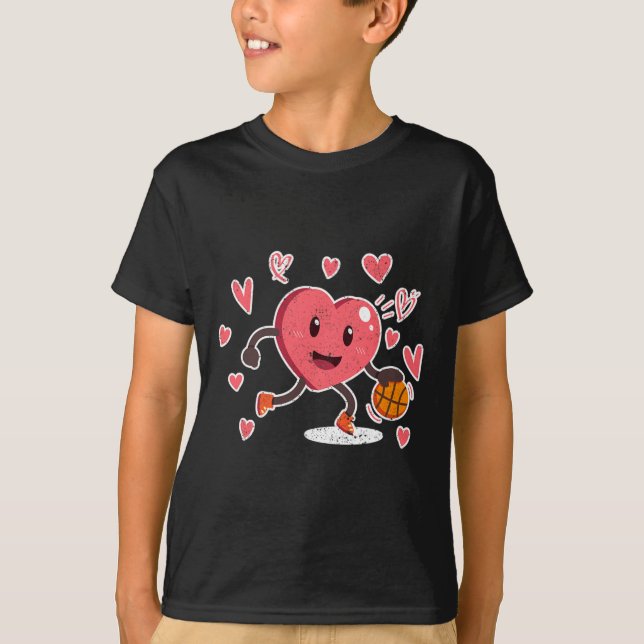 T-shirt Valentines Jour Coeur Dunking Joueur de basket-bal (Devant)