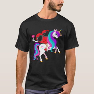 T-shirt Valentines Jour Coeur équitation Une Unicorne Cute