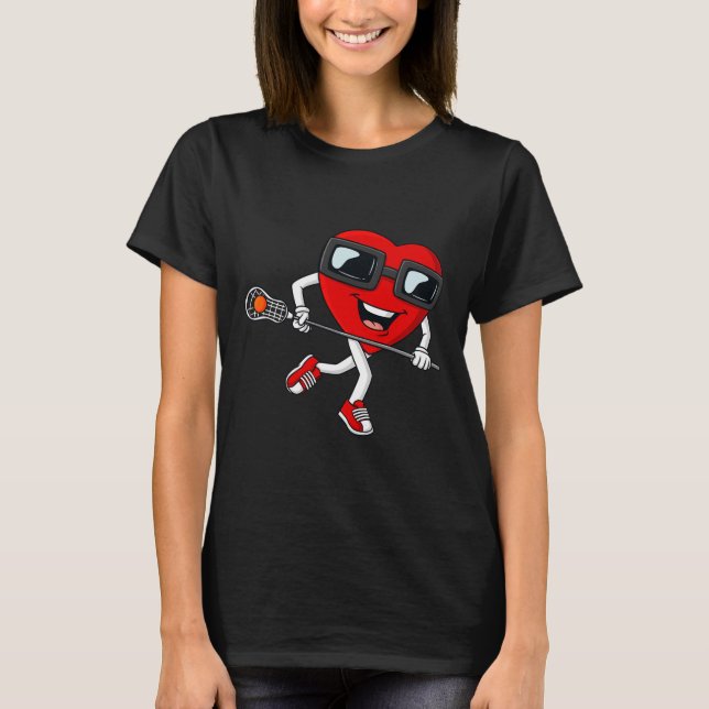 T-shirt Valentines Jour Coeur Tenir Lacrosse Stick Garçons (Devant)