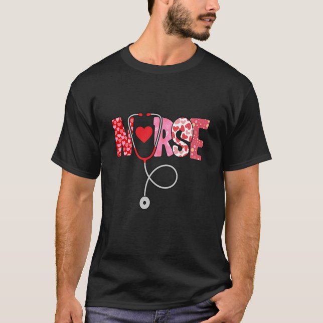 T-shirt Valentines Jour Infirmière Coeur Infirmière Scrub  (Devant)