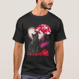 T-shirt Valentines Jour Noir Amoureux des chats Coeur Ball