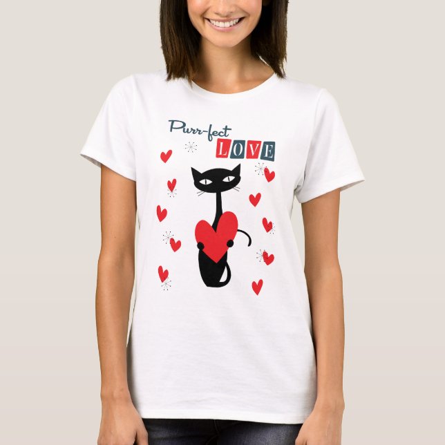 T-shirt Valentines Jour Rétro Mid Century Chat (Devant)