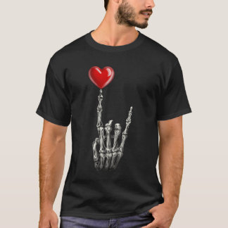 T-shirt Valentines Rock Star Skeleton Hand Sign Heart gift