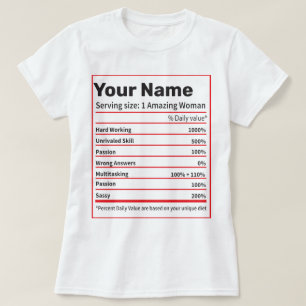 T-shirt Valeur nutritionnelle Nom personnalisé - Cadeau p