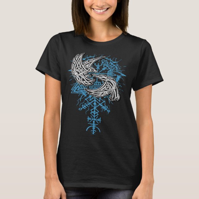 T-shirt Valhalla Raven Ravens Odin's Runes Norse Compass V (Devant)